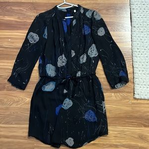 Babaton Bennett Silk Blue Floral Mini Dress Size Small